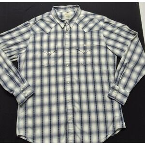 Lucky Brand Sportswear men blue/white plaid pearl snap buttons pocket shirt XL